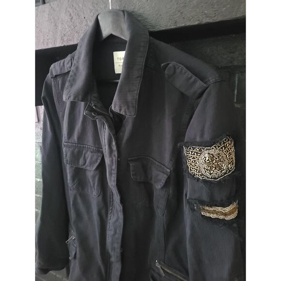 Torrid Military style black grunge utility jacket with Embellishment patch sz 1 - Picture 1 of 8